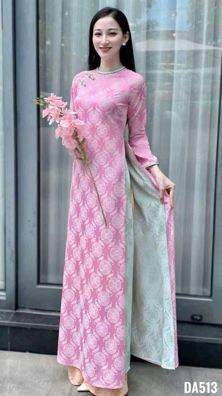 H236 1383 Áo + quần - Áo dài dáng suông lụa thọ dơi 4 tà cổ tết sam + quần cùng chất