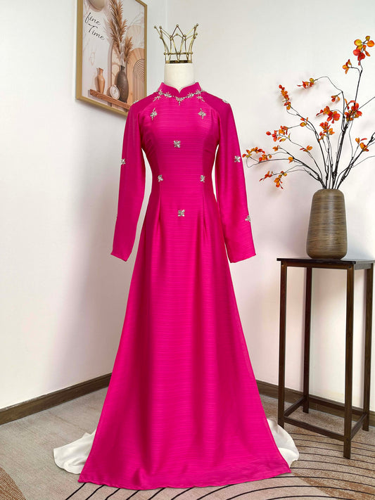 H149 1915 Áo only - Áo dài lụa ánh nguyệt màu hồng