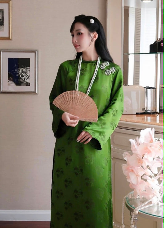 HD153 4378 Áo + quần mã não - Áo dài dáng suông 4 tà lót ren lụa nha xá