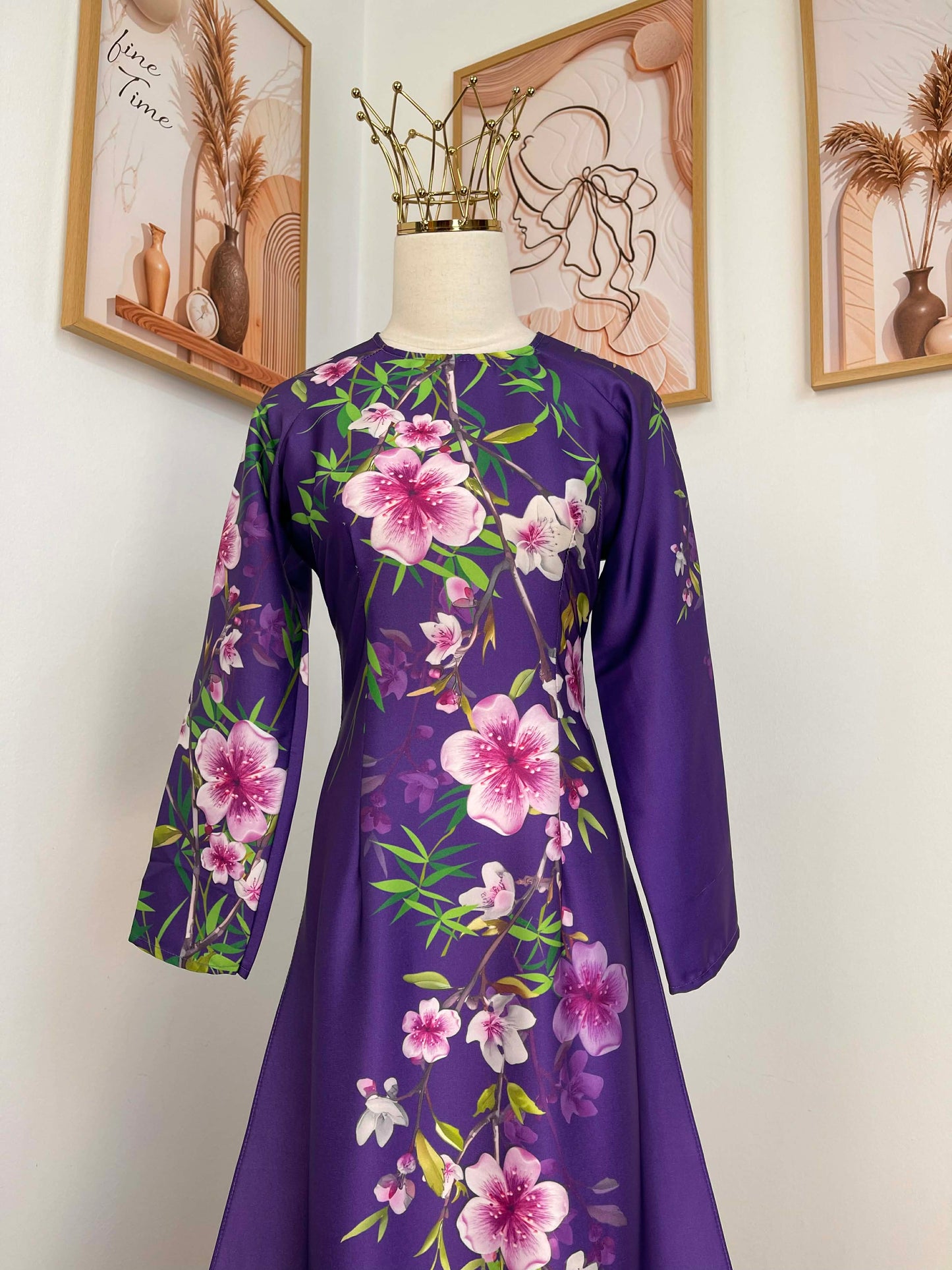 H404 1763 Áo only - Áo dài lụa kim sa phú quý màu tím