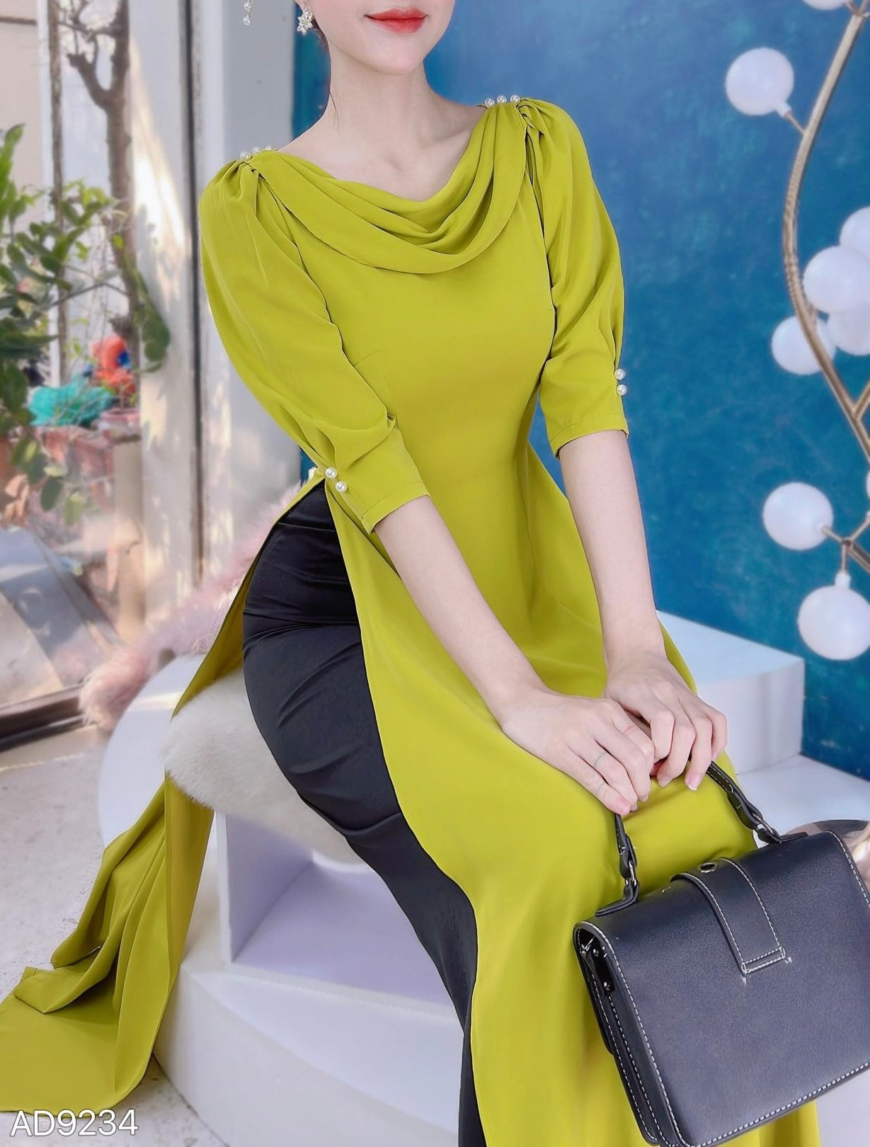 AD9234 4203 Áo Dài Cổ đổ xanh cốm