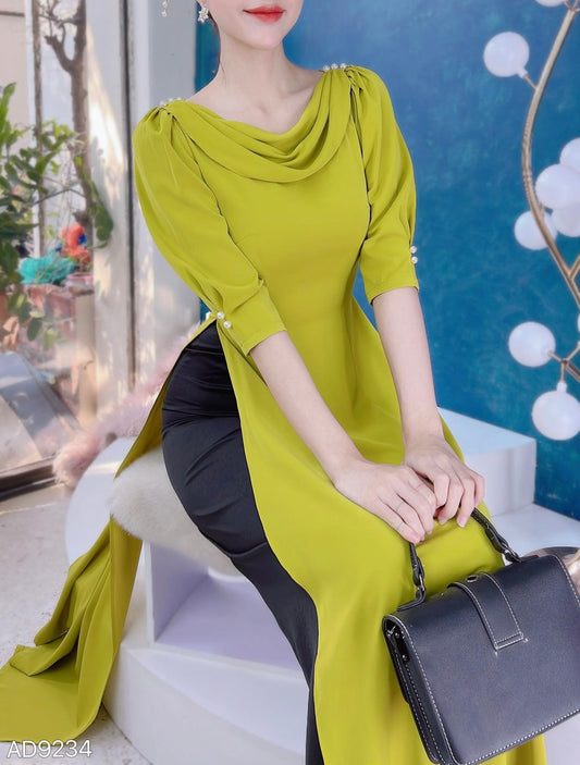AD9234 4203 Áo Dài Cổ đổ xanh cốm