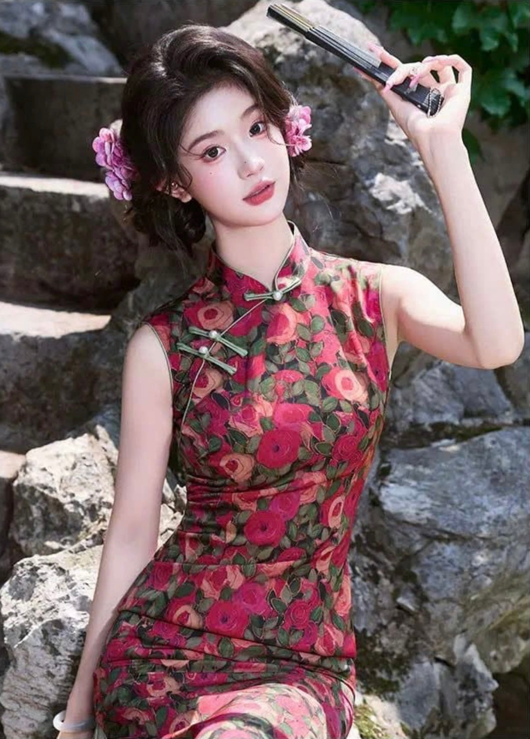 SX18 4155 - Sườn xám dài tú hồng