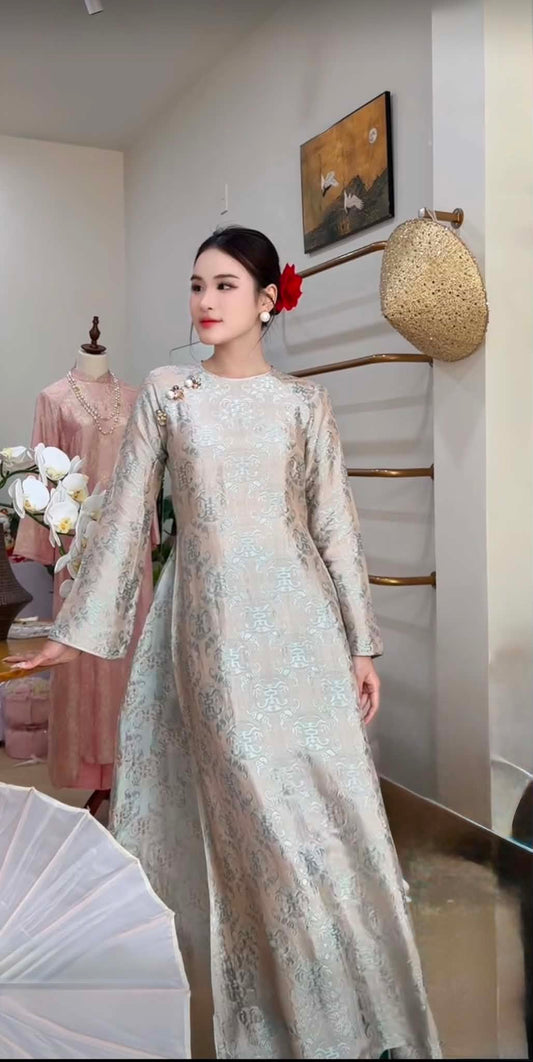 HD120 3754 Áo + quần nha xá - Áo dài dáng suông 2 tà lụa nha xá