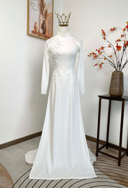 S240 1926 Áo only - Áo dài thiết kế đính kết màu trắng