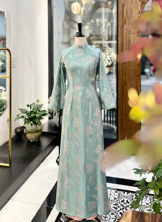 H675 3670 Áo only no pants - Áo dài dáng truyền thống chiết li lụa gấm