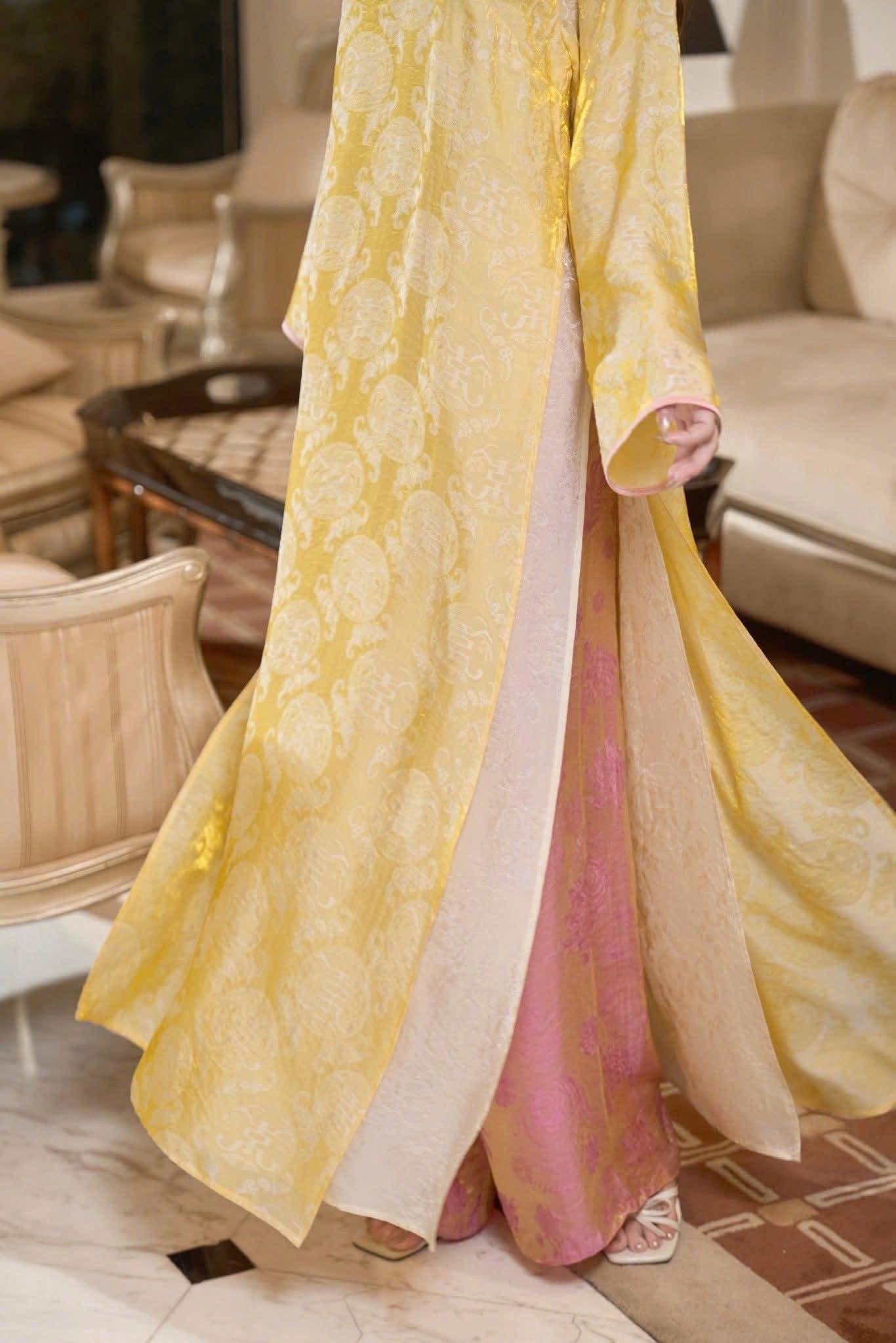 M261 2115 Áo + quần - Áo dài dáng suông 4 tà lụa tằm tencel kèm quần tằm