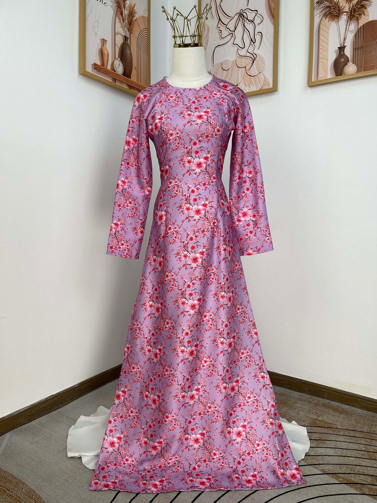 H422 1770 Áo only - Áo dài lụa kim sa phú quý hoa đào