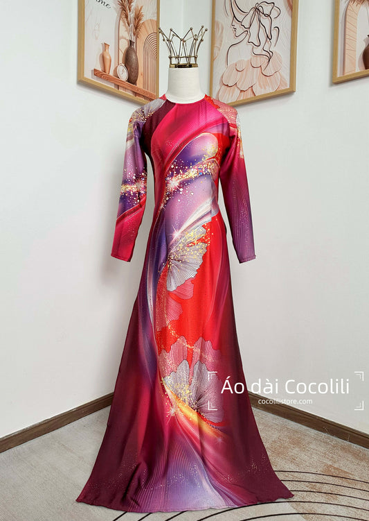 H647 Áo only no pants - Áo dài dáng truyền thống chiết li