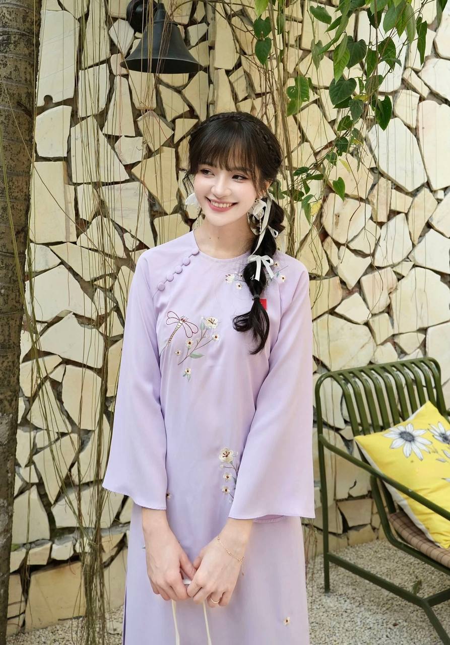 K131 Áo only no pants - Áo dài cách tân 2 tà thêu màu tím cà