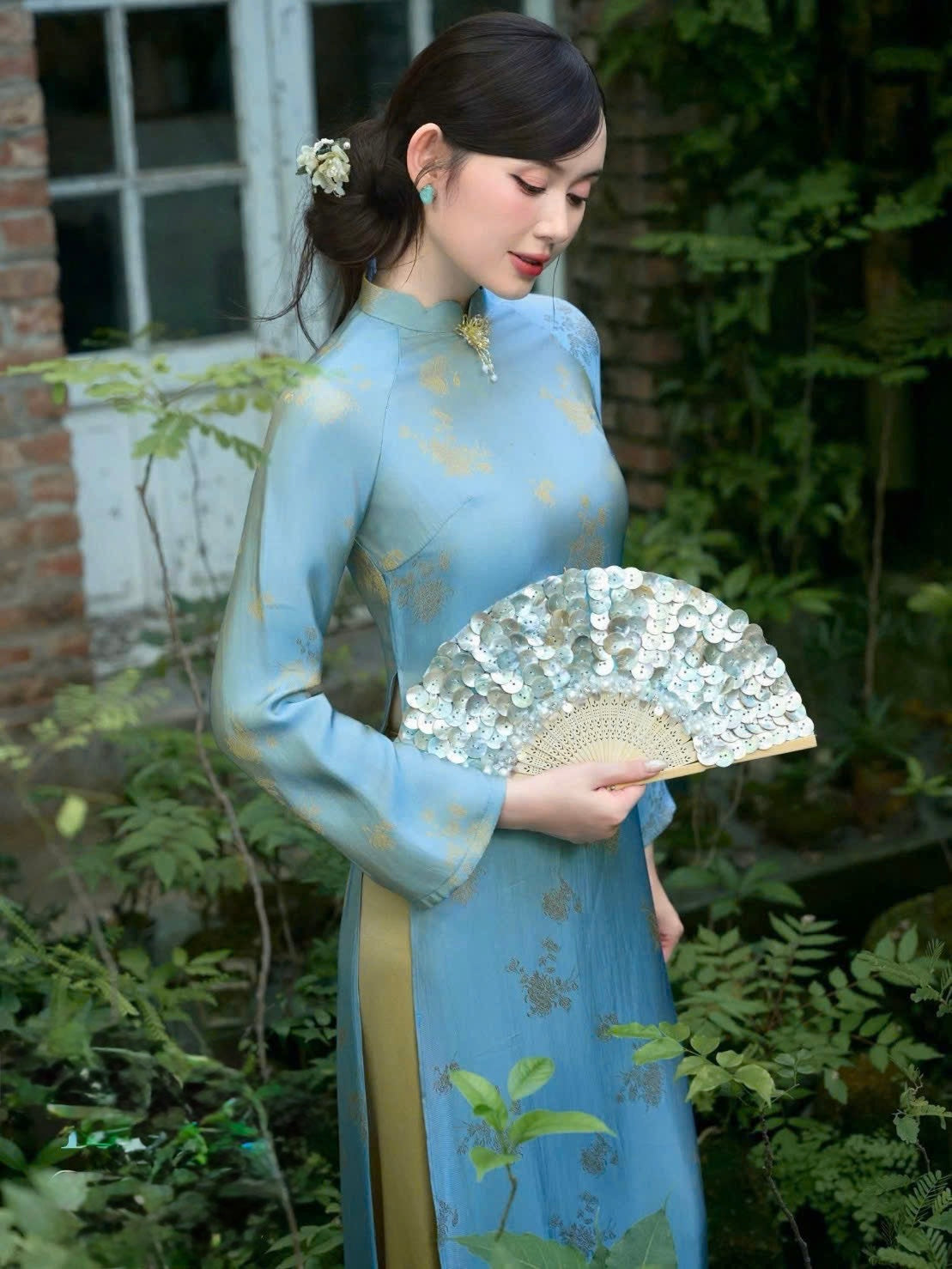 K301 6049 Áo only no pants - Áo dài dáng suông lụa tằm dạ cúc