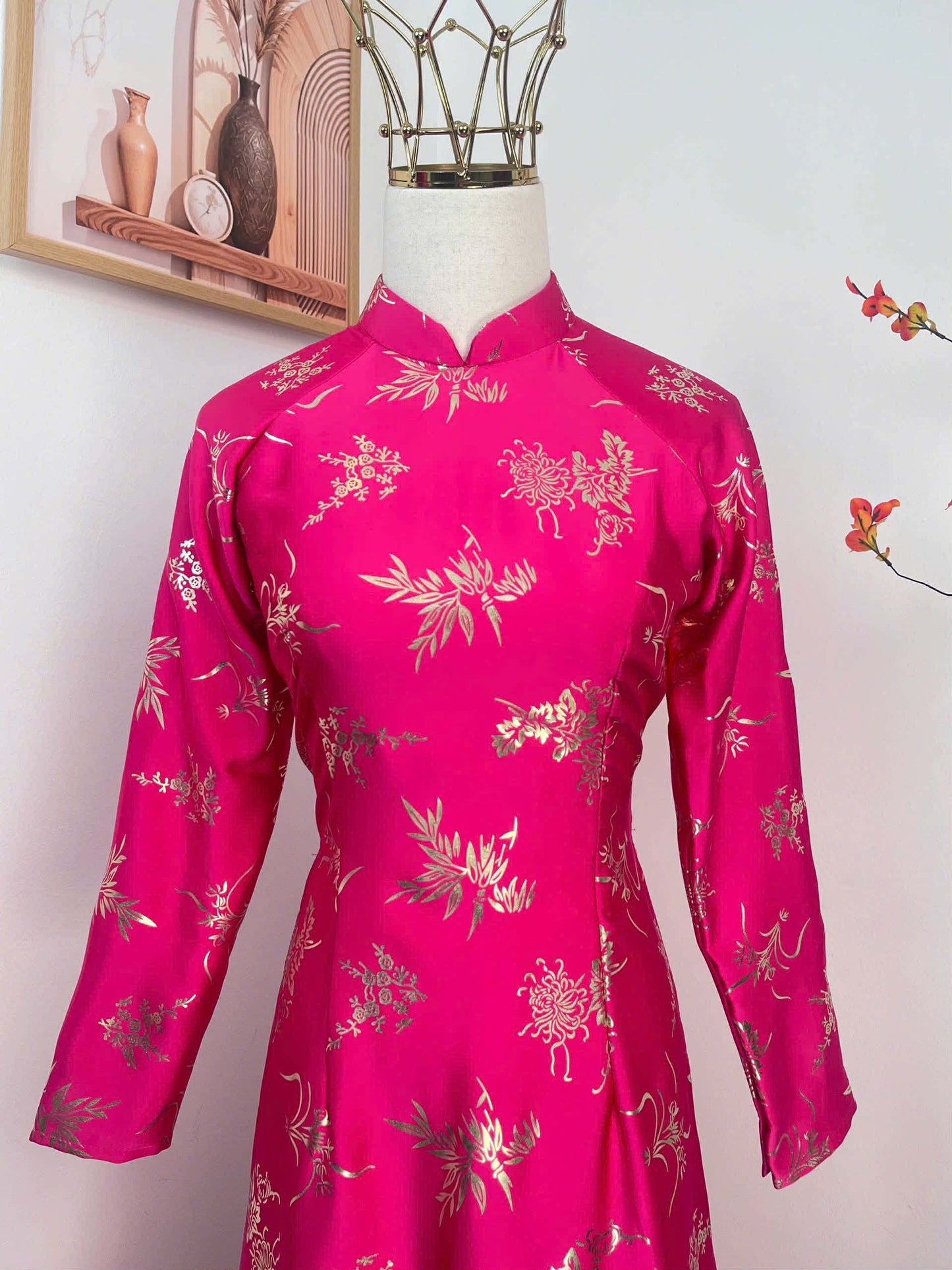 H497 1976 Áo only - Áo dài lụa dubai hồng sen