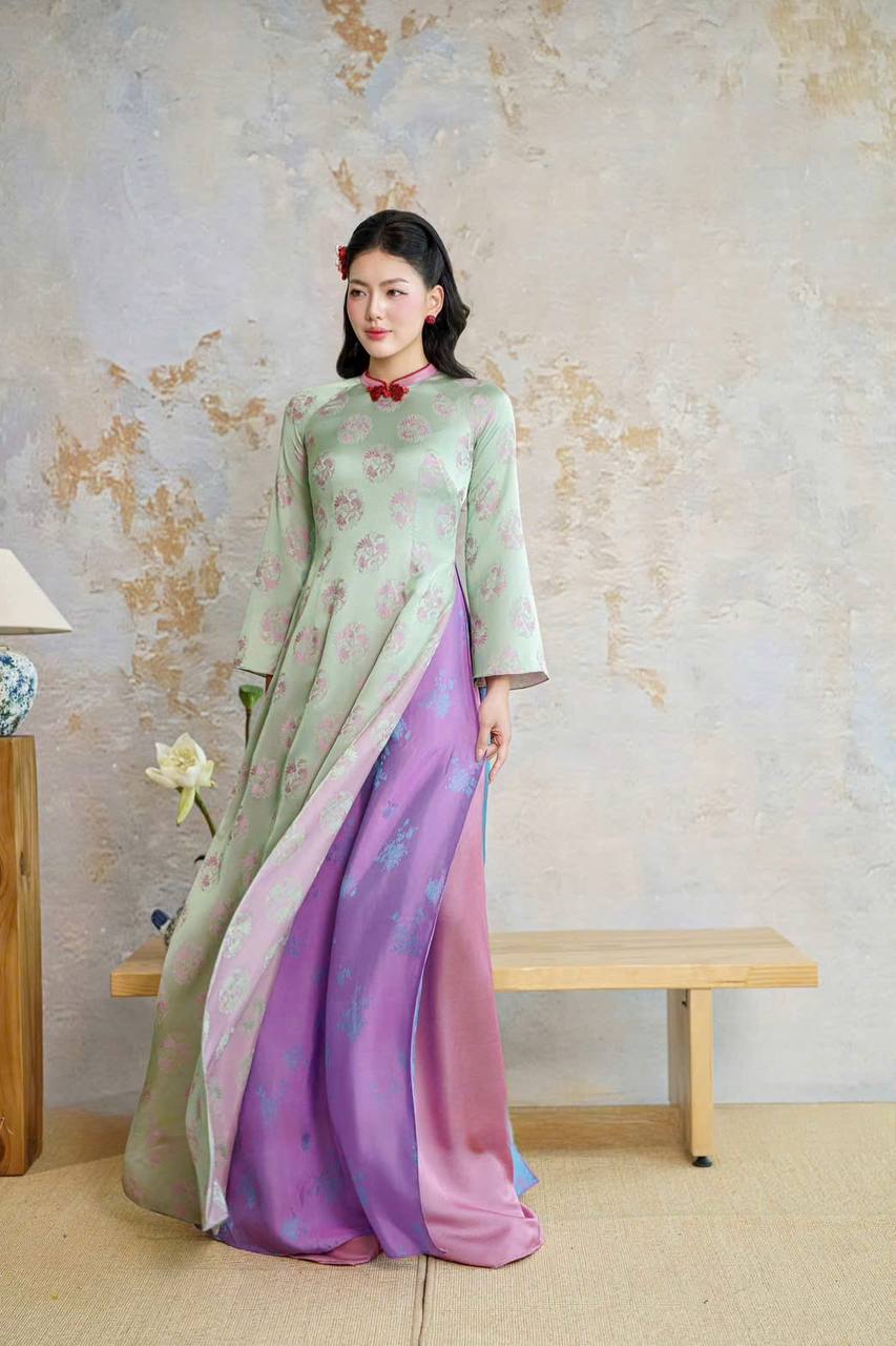 K244 Áo only no pants - Áo dài dáng truyền thống chiết eo 4 tà lụa tằm tam liên