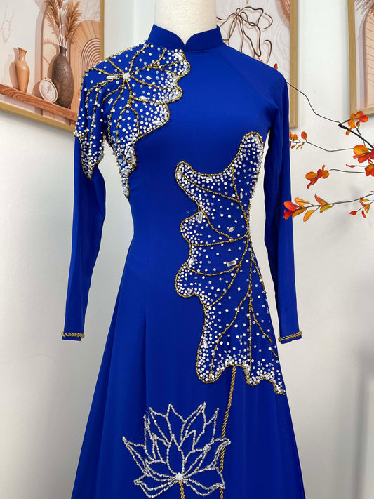 S248 2095 Áo only - Áo dài lụa thiết kế màu xanh