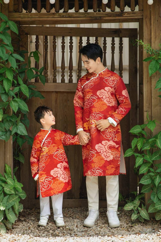 B183 5395 - Áo dài nam gấm đỏ