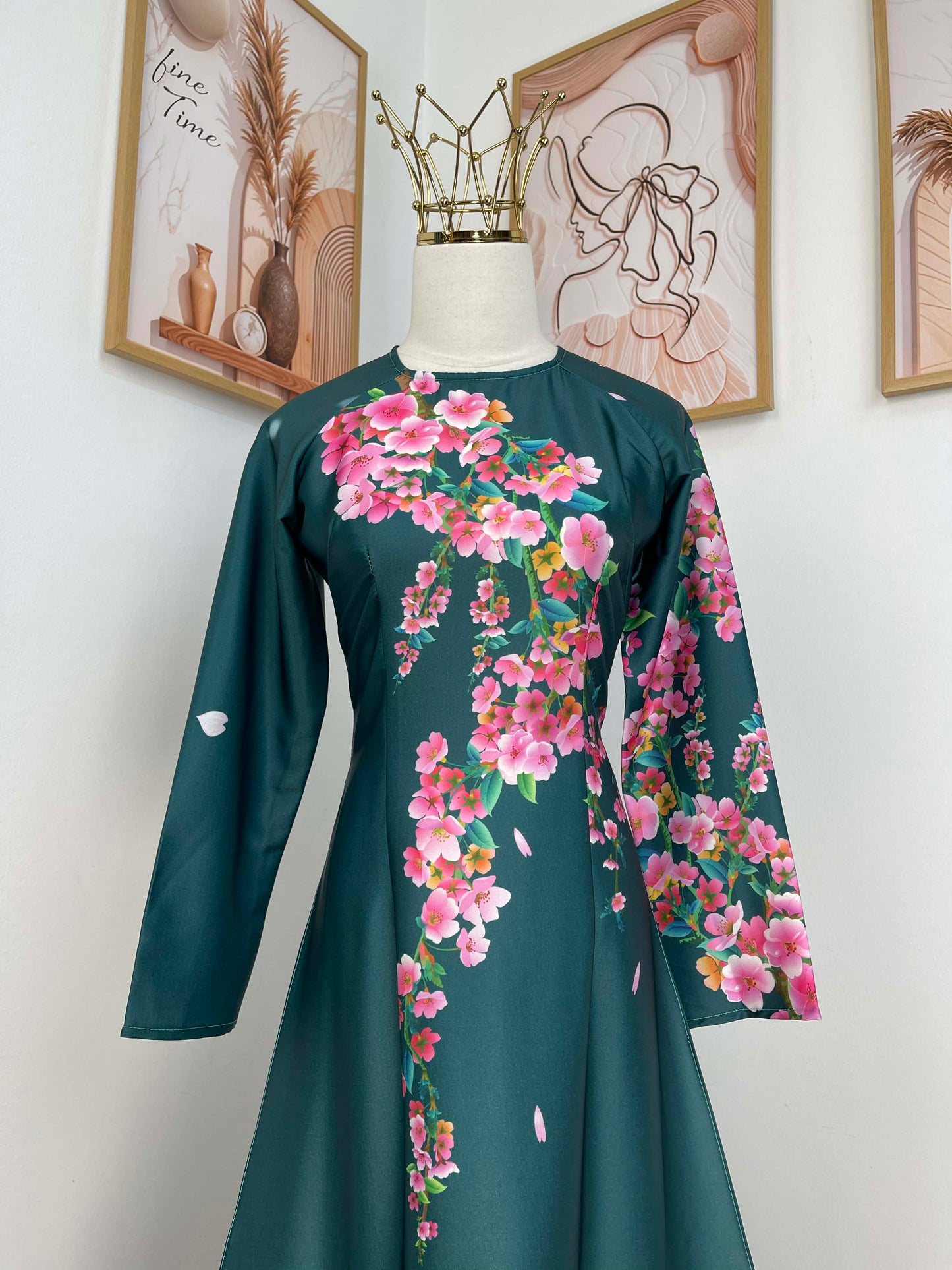 H406 1765 Áo only - Áo dài lụa kim sa phú quý màu xanh