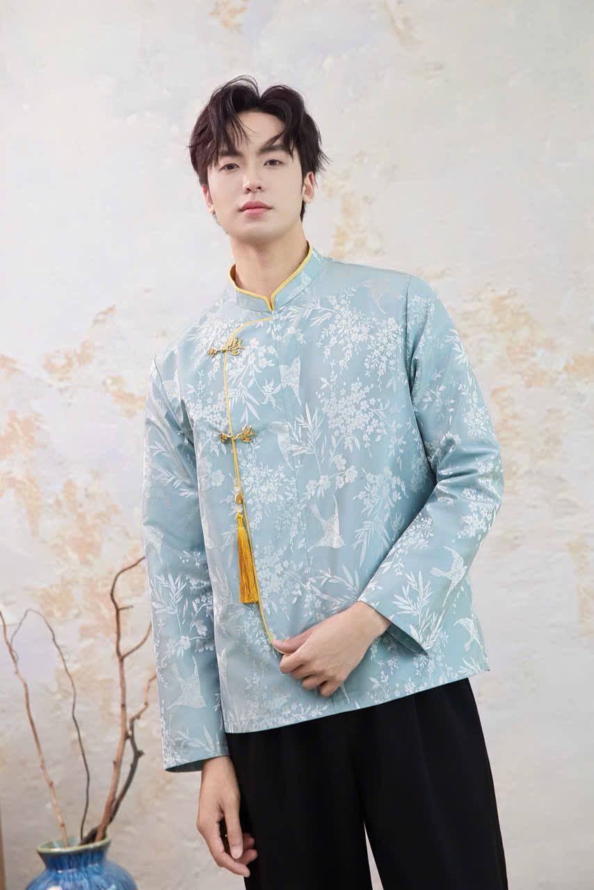 BN226 - Áo nam ngắn lụa gấm