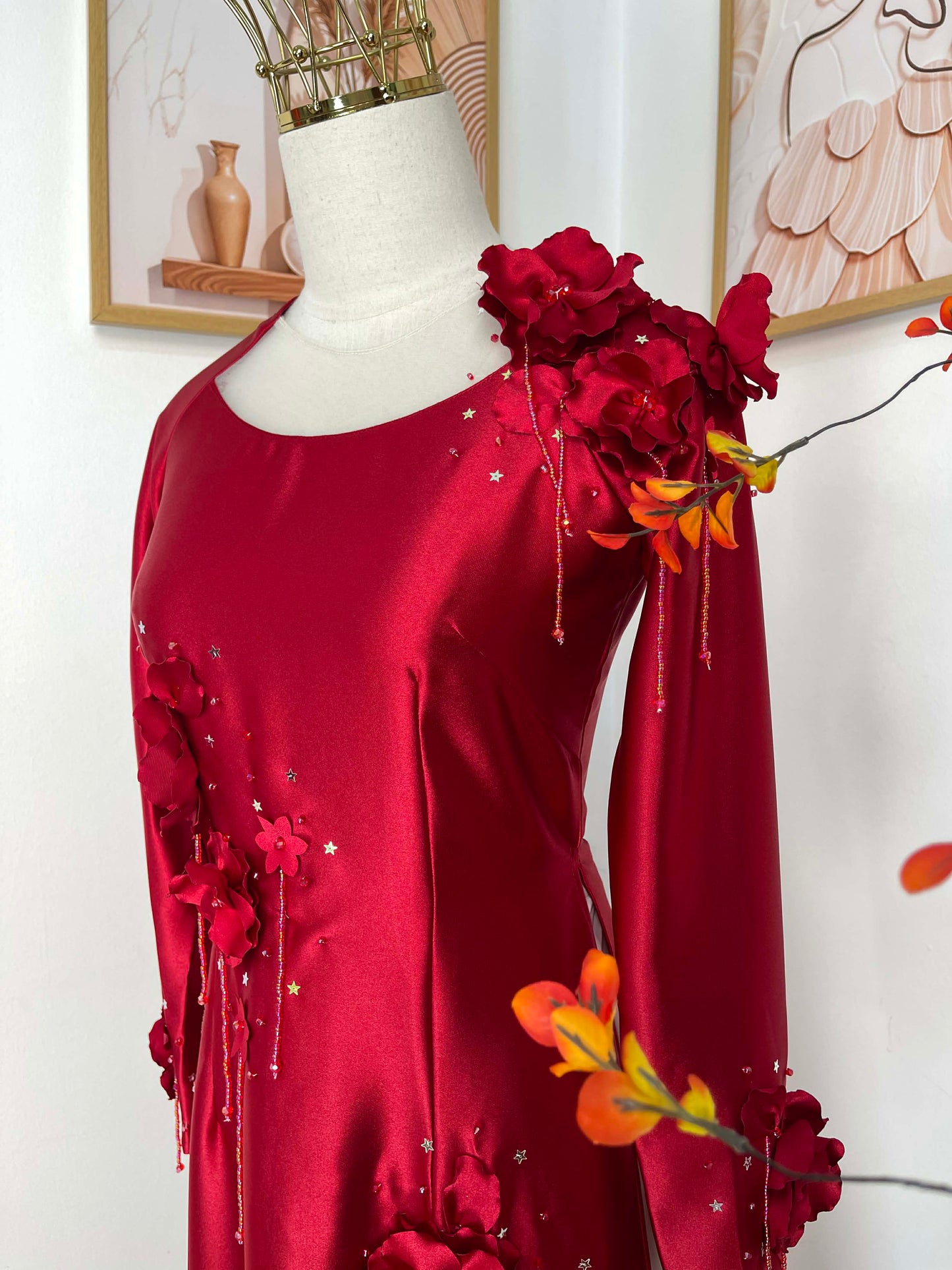 S246 2093 Áo only - Áo dài lụa thiết kế màu đỏ