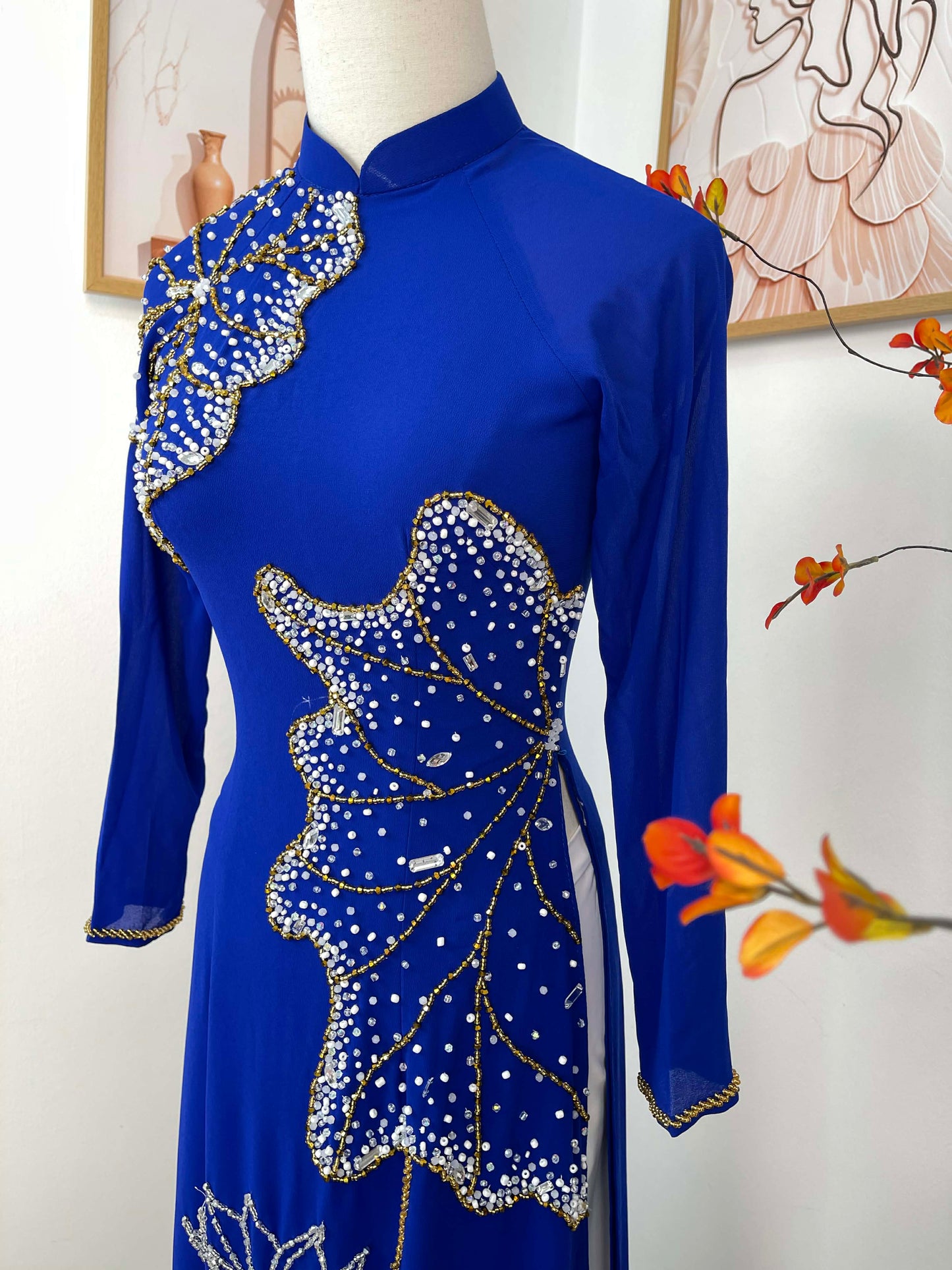 S248 2095 Áo only - Áo dài lụa thiết kế màu xanh