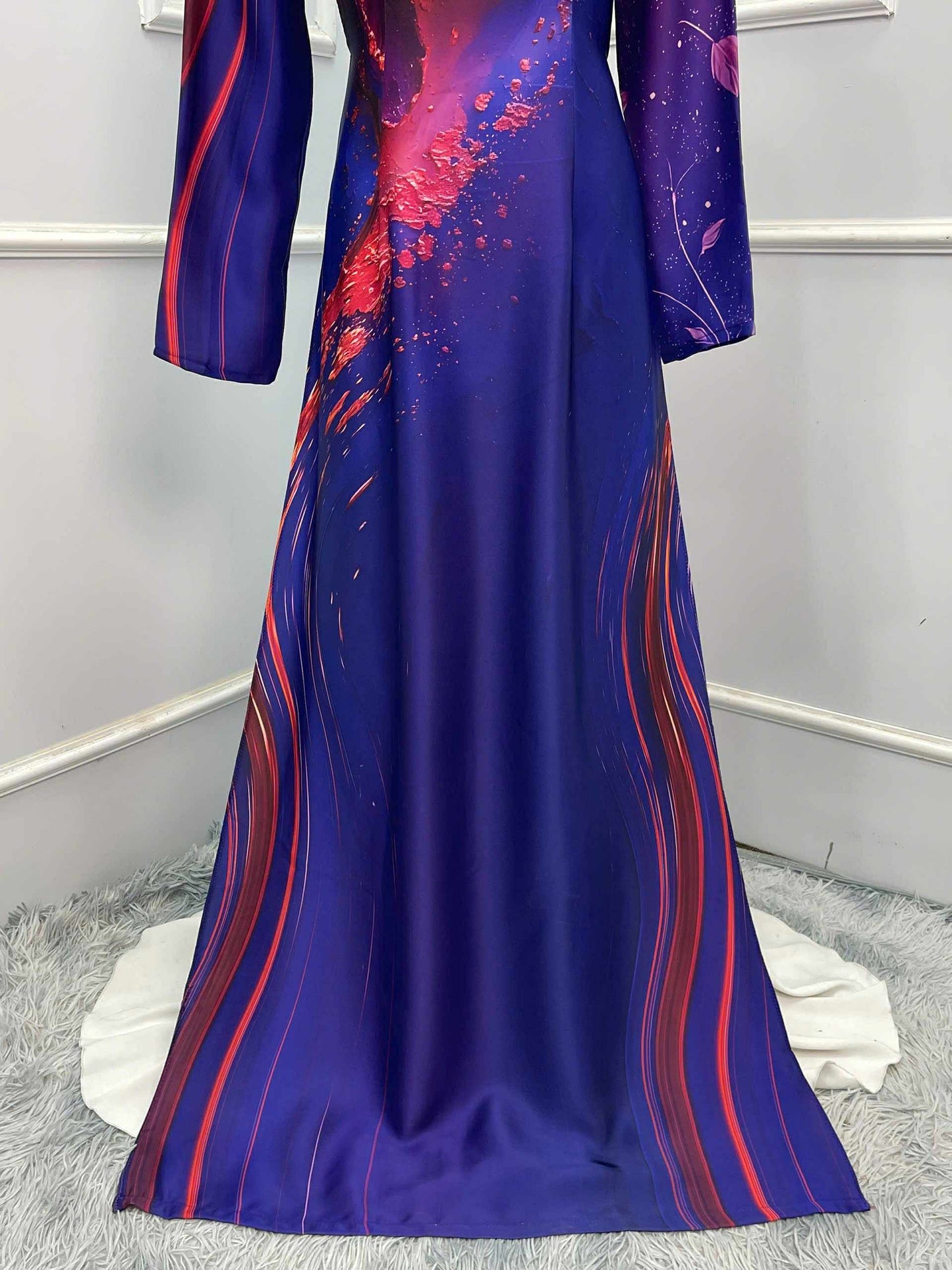 H313 1505 Áo only - Áo dài lụa ánh sao thiết kế 2 da màu tím hoa