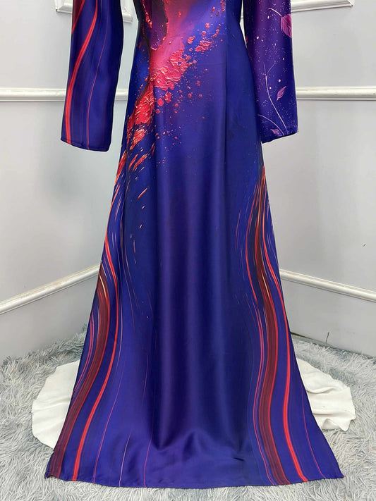 H313 1505 Áo only - Áo dài lụa ánh sao thiết kế 2 da màu tím hoa