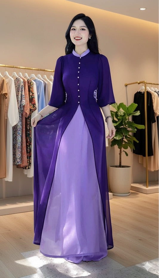 AD2835 1020 Áo only - Áo dài 4 tà châu sa