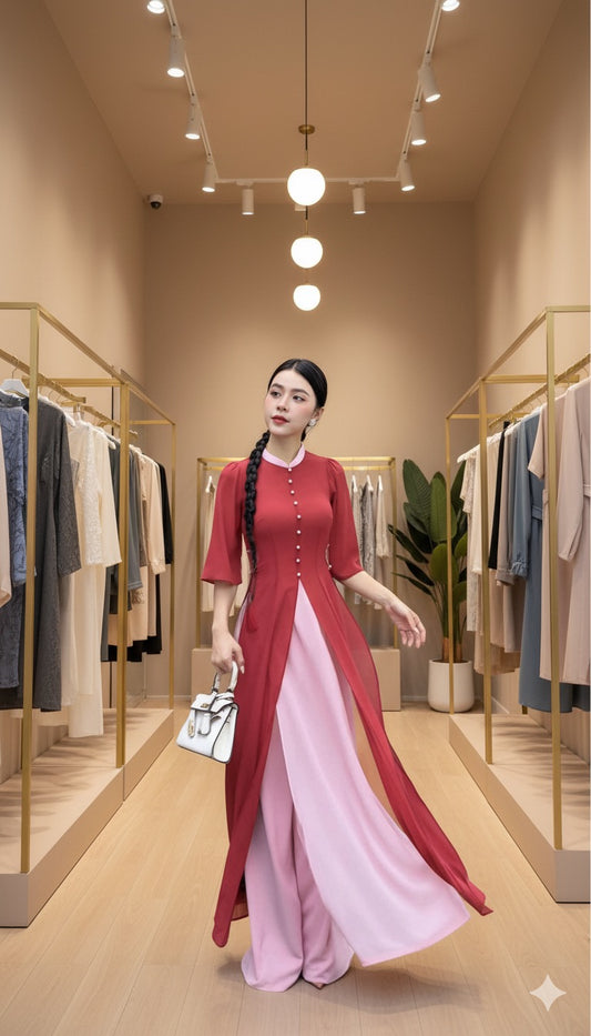 AD2835 1020 Áo only - Áo dài 4 tà châu sa