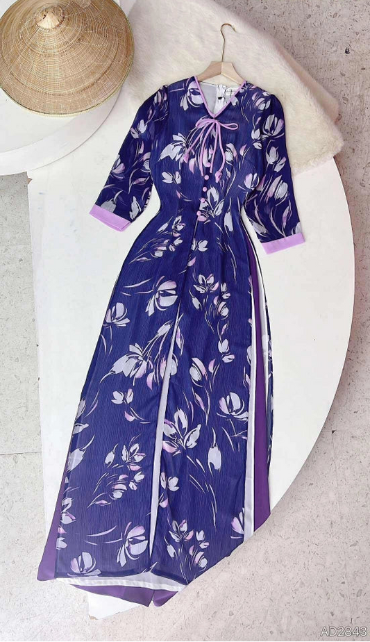 AD2843 Áo only - Áo dài 4 tà tơ vàng lá ngọc