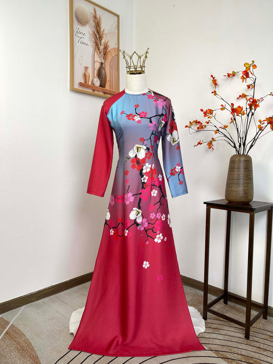 H466 1920 Áo only - Áo dài lụa ánh sao màu hồng xanh