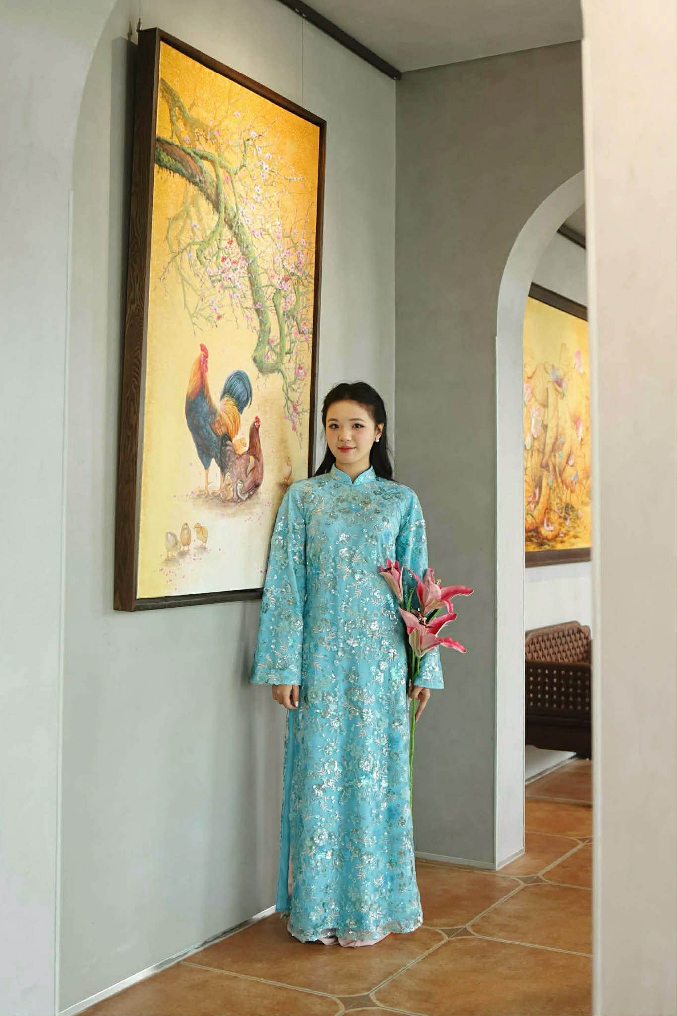 H516 2203 Áo only - Áo dài suông kimsa xanh dương