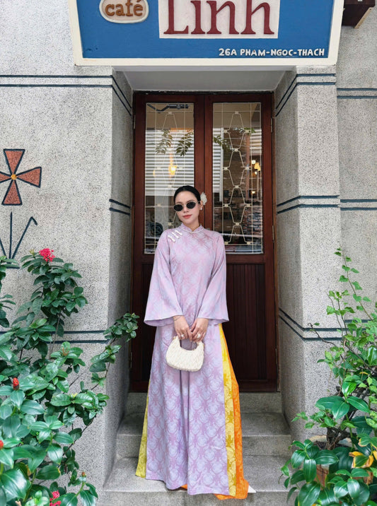 M259 2081 Áo + quần - Áo dài dáng suông 4 tà gấm thọ dơi kèm quần cùng chất