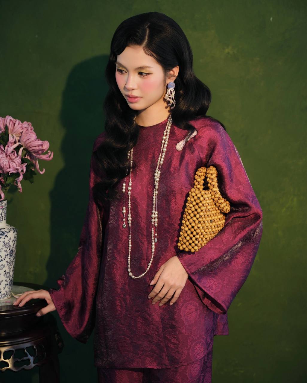 BB319 - Set bà ba lụa tam liên màu tím cẩm