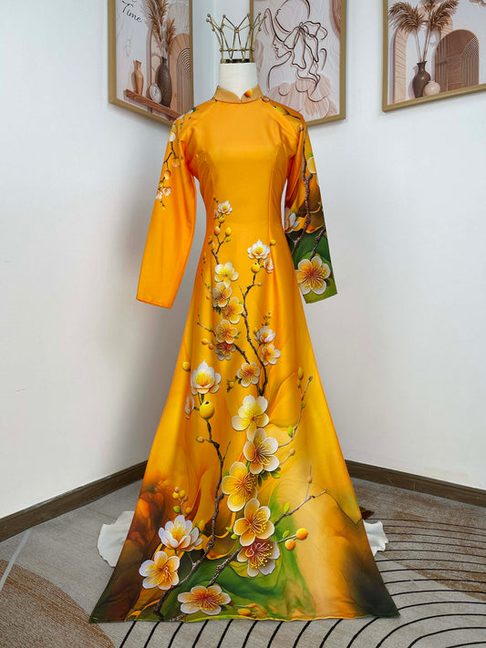 H436 1940 Áo only - Áo dài lụa ánh sao màu vàng