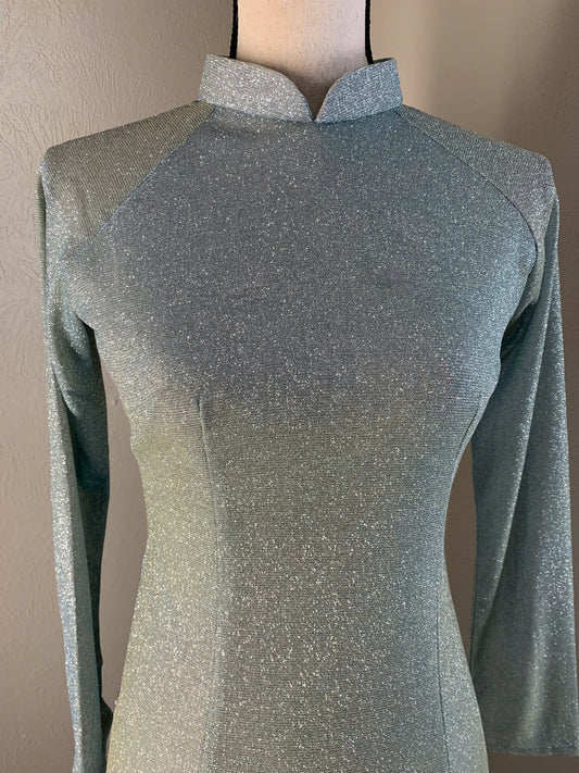 T456 Áo only - Áo dài kim tuyến xanh ngọc