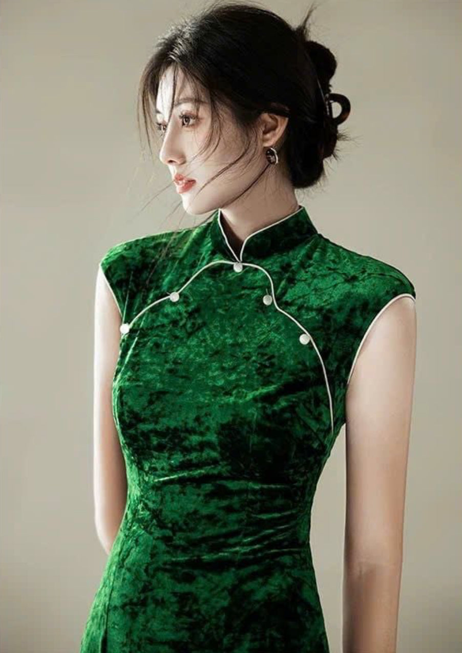 SX13 4156 - Sườn xám dài diệp thảo