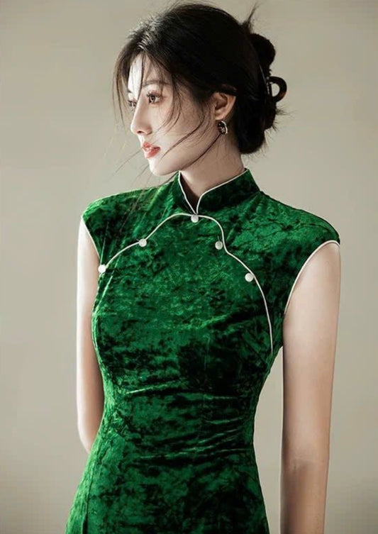 SX13 4156 - Sườn xám dài diệp thảo