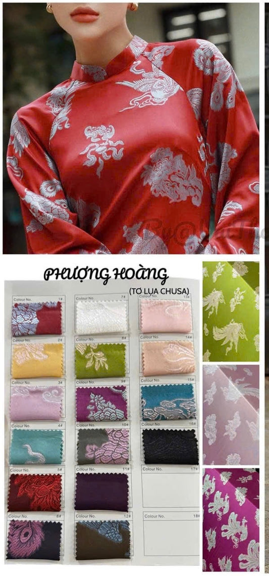 M391 Áo Only - Áo dài dáng suông 4 tà lụa chu sa Phượng Hoàng