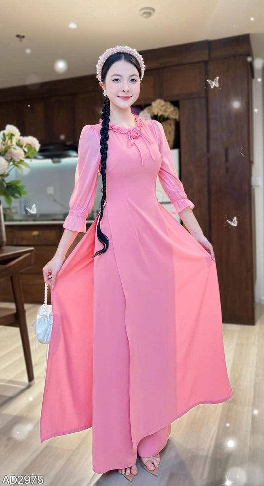 AD2975 -H523- Áo only - Áo Dài  hồng tay dài