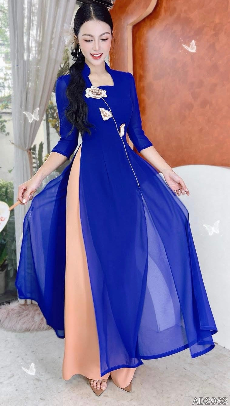 AD2963 Áo only - Áo Dài 4T Cánh Ngọc Lá Thêu