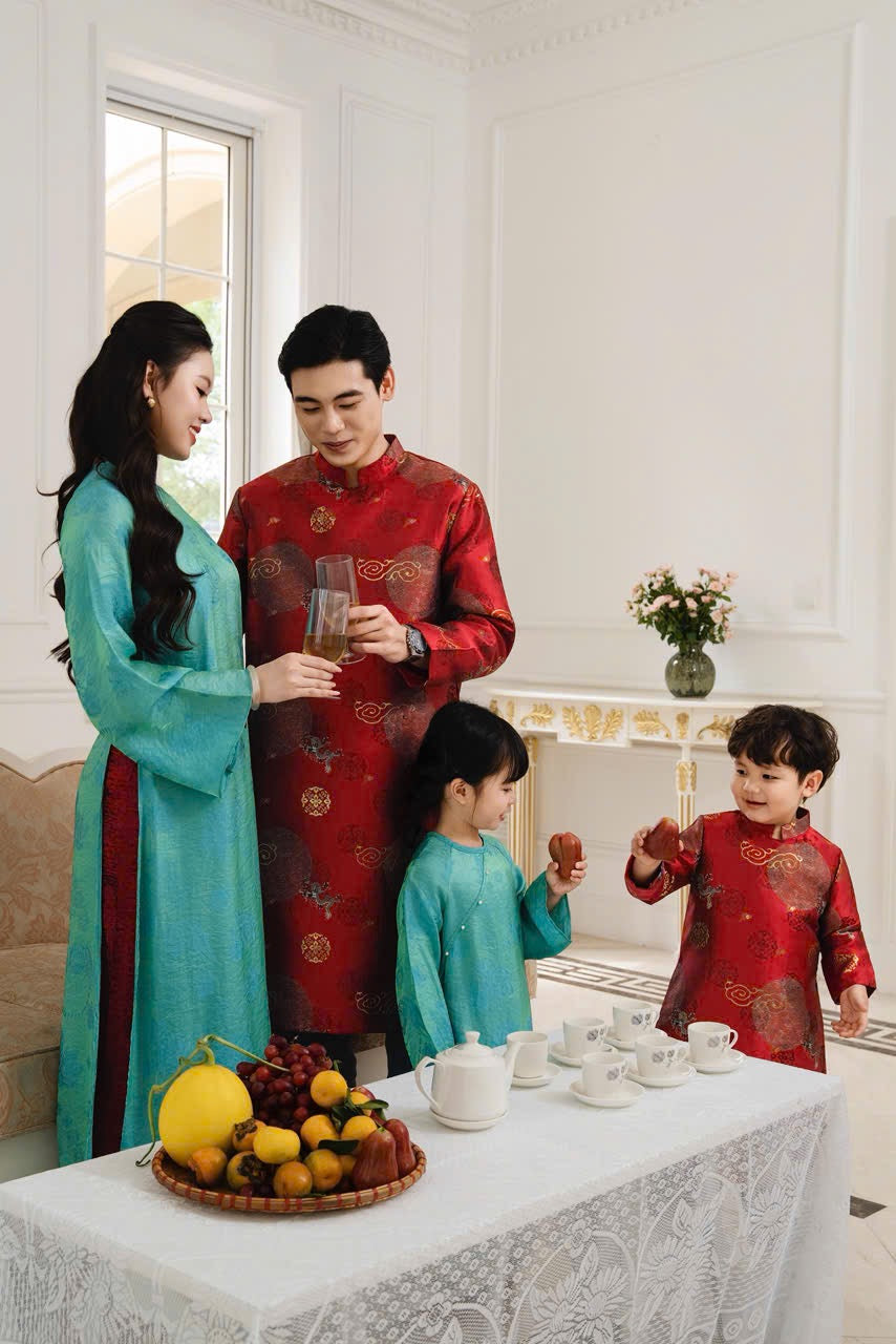 B113 1736 Áo only - Áo dài bố gấm hoa đỏ