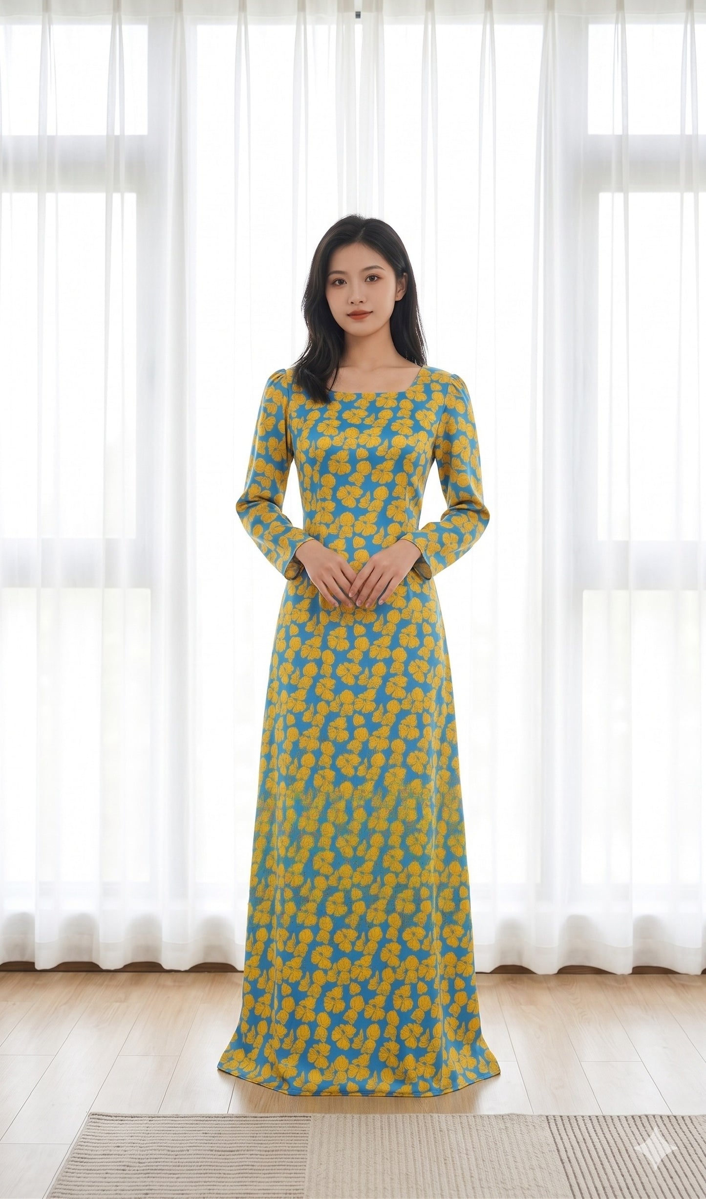 H815 4326 Áo only no pants - Áo dài truyền thống chiết li eo cổ vuông tay bồng