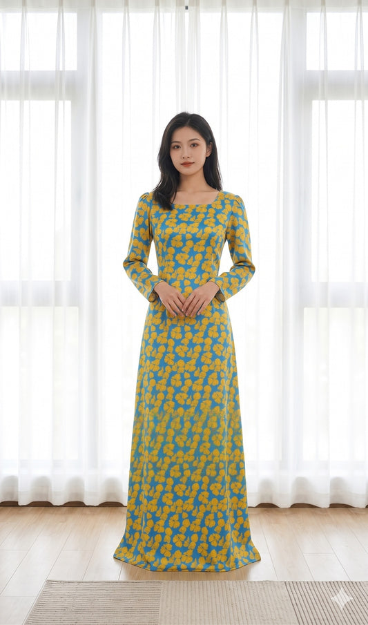 H815 4326 Áo only no pants - Áo dài truyền thống chiết li eo cổ vuông tay bồng