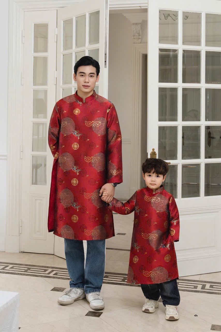 BT64 1950 Áo only - Áo dài bé trai gấm màu đỏ