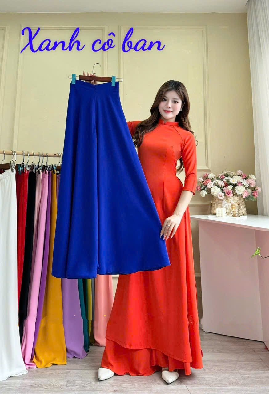 QV020620- Quần váy lụa mã não Xanh Coban