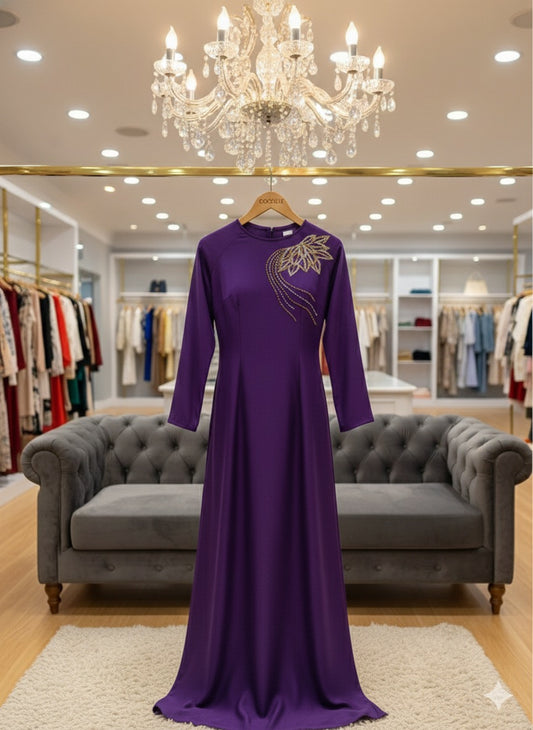 S226 1607 Áo only - Áo dài thiết kế đính kết màu tím đậm