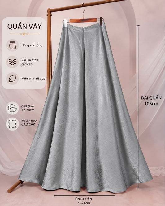 QV50 6177 - Quần váy lụa titan màu xám bạc