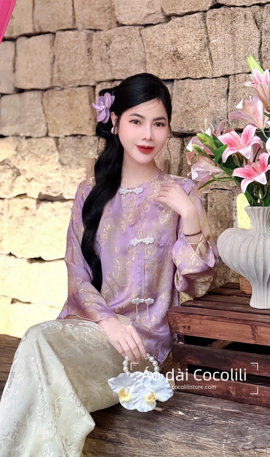 BB58 - Set bà ba lụa gấm thọ dơi khuy đá