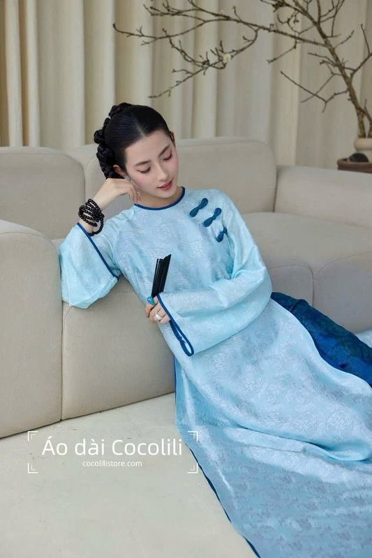 HD77 Áo + quần nha xá - Áo dài dáng suông 2 tà lụa nha xá lót tơ dính liền tà