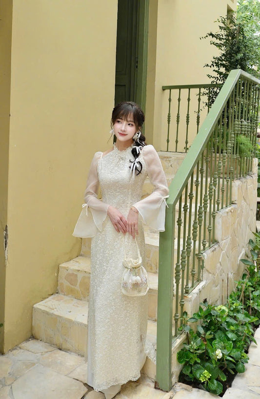 M226 Áo only - Áo dài ren Thư kỳ 3 màu