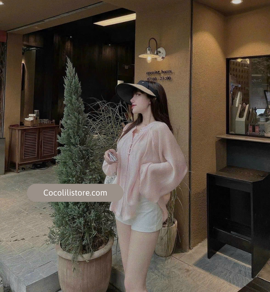 Set01 - Set áo baby doll hồng + quần đùi trắng